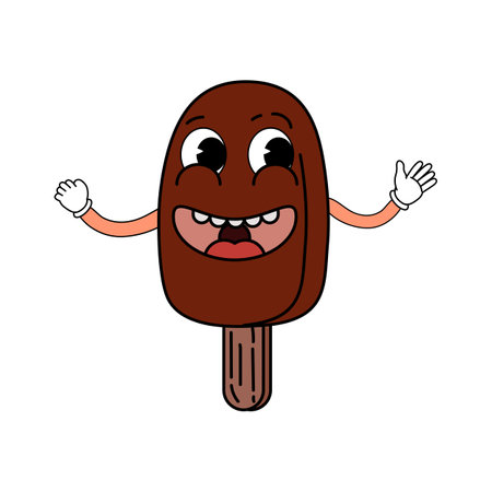 Groovy funny ice cream on stick cartoon character, vintage hippie 70s. Doodle comic bright characterのイラスト素材