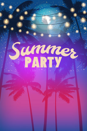 Summer Party Night Beach Poster Template Design, Palms Party , Flyerのイラスト素材
