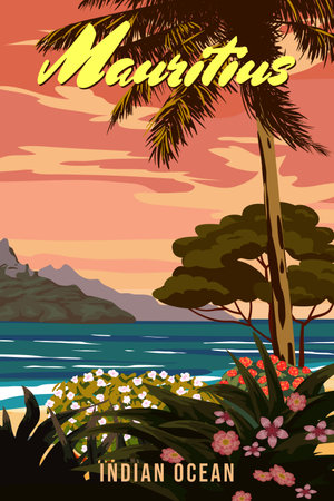 Travel poster Maurutius tropical island resort vintageのイラスト素材