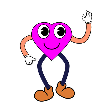 Cartoon Set of Groovy funny cartoon smile characters, vintage. Funky comic bright emoticon stickersのイラスト素材