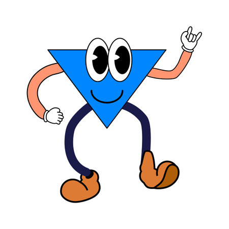 Cartoon Groovy funny cartoon smile character, vintage. Funky comic bright emoticon geometric shape blue stickerのイラスト素材