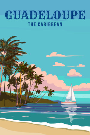 Guadeloupe Travel poster tropical island resort vintageのイラスト素材