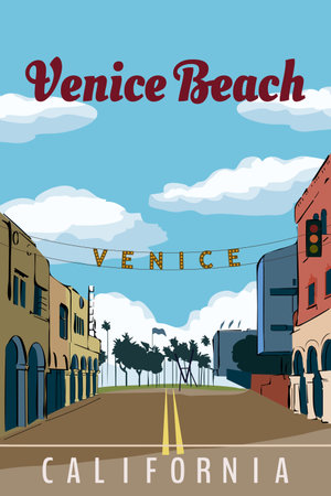 California Venice Beach travel retro poster vectorのイラスト素材