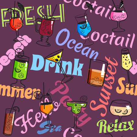 Cocktail beverages seamless pattern backgroundのイラスト素材