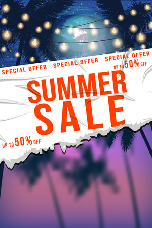 Summer Sale Template poster. White sticker with wrincklesのイラスト素材