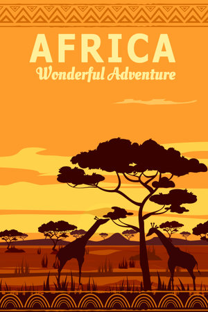 Travel poster Africa savanna sunsetのイラスト素材