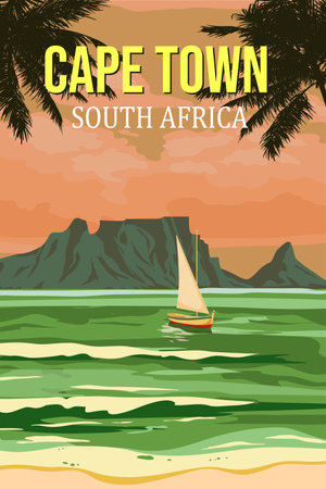 Cape Town Travel Poster Table Mountain viewのイラスト素材