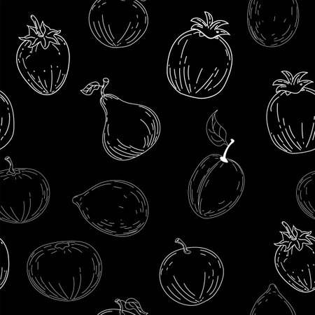 Seamless pattern. Hand drawing black white sketch fruitsのイラスト素材