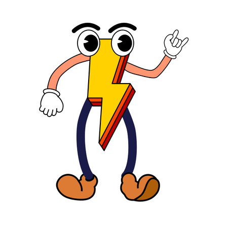 Bolt lightning Cartoon funny retro comic Christmas character, gloved handsのイラスト素材