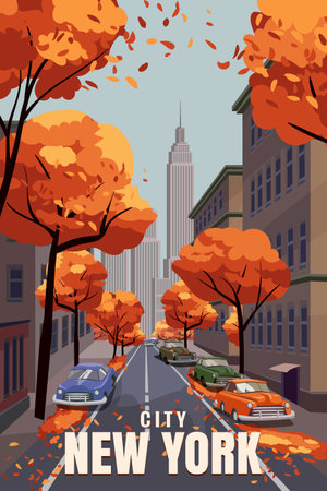 Travel vintage poster New York city autumnのイラスト素材