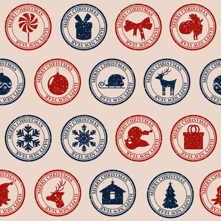 Christmas postal stamp seamless pattern old postage stampsのイラスト素材