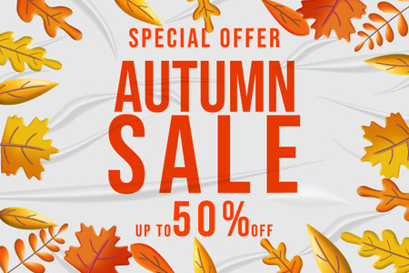 Autumn Sale glued paper with wrinkles effect realisticのイラスト素材