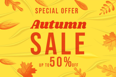 Autumn Sale glued paper with wrinkles effect realisticのイラスト素材