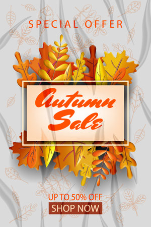 Autumn Sale glued paper with wrinkles effect realisticのイラスト素材