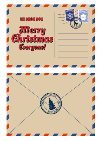 Christmas letter Santa postcard retroのイラスト素材