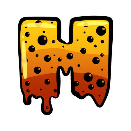 Halloween font letter H latin alphabet. Orange bubbling colorful spookyのイラスト素材