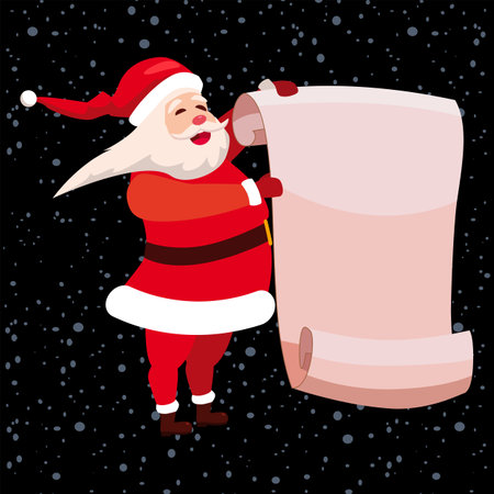 Santa Claus holds a scroll in his hands, parchment vintageのイラスト素材