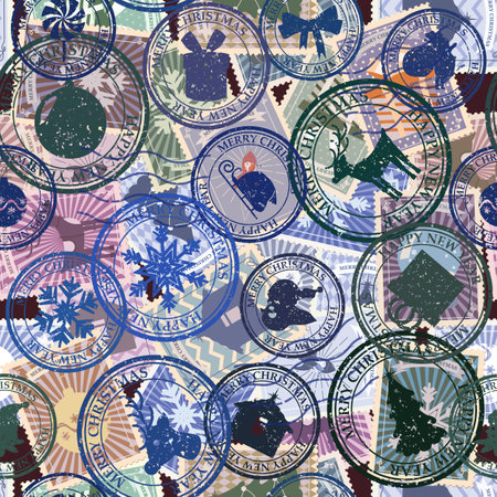 Retro postal stamp seamless pattern Christmas old postage stampsのイラスト素材