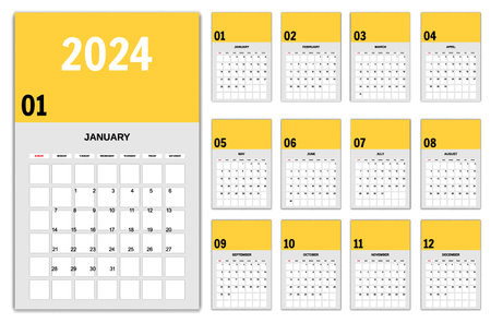 2024 Calendar, planner. Sunday start annual calendar templateのイラスト素材
