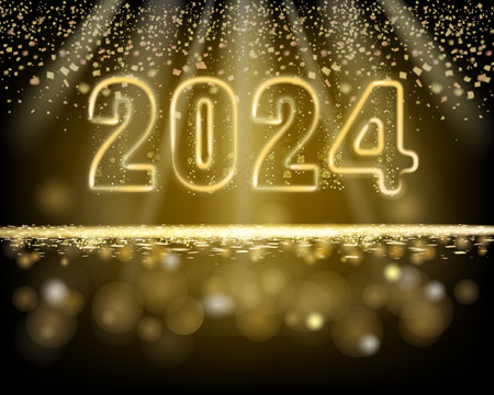 2024 Happy New Year shining light sparkles backgroundのイラスト素材