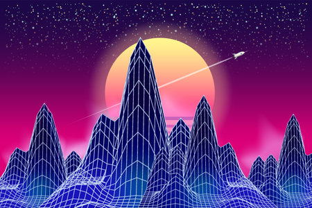 Synthwave retro banner vaporwave aesthetic backgroundのイラスト素材