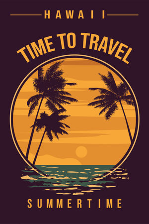 Time To Travel Retro Poster. Tropical coast beachのイラスト素材