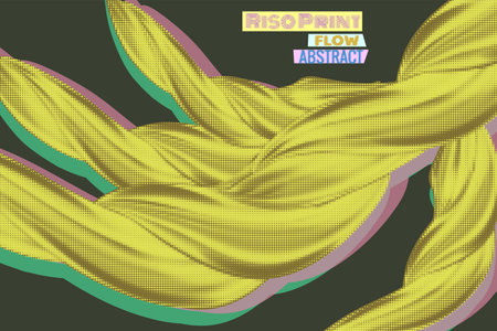 Risograph halftone effect, Flow abstract banner. Abstract swirl waveのイラスト素材