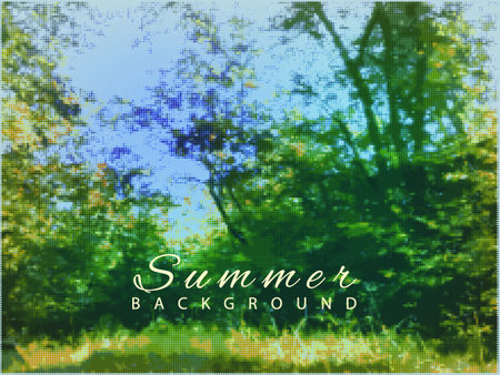 Vintage forest background halftone dots. Summer landscapeのイラスト素材