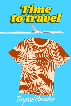 Time to travel Summer T-shirt and apparel design poster retro, airplane, palmsのイラスト素材