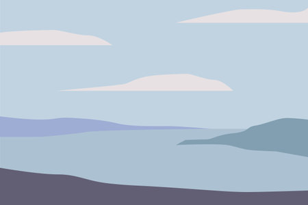 Minimal abstract landscape mountain sea, minimal flat styleのイラスト素材