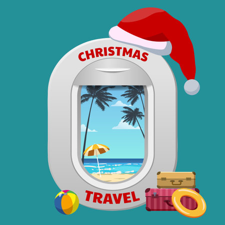 Christmas travel airplane window with Santa Clausのイラスト素材