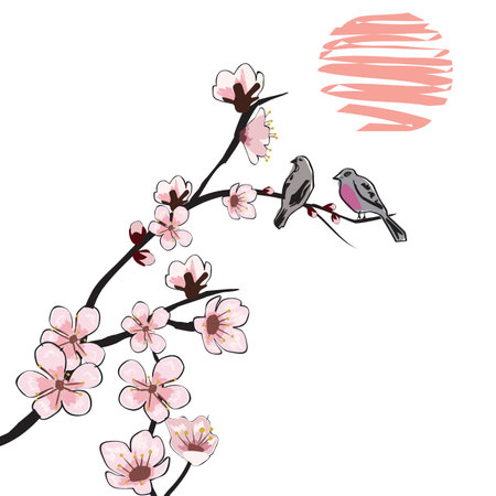 Spring Sakura cherry blooming flowers branch elementのイラスト素材