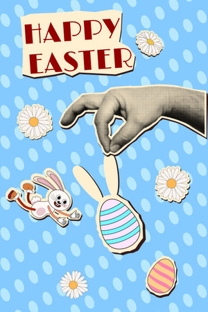 Happy Easter halftone retro collage posterのイラスト素材