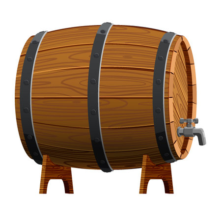 Cartoon wooden barrel. Oak container for storage of wine, beer, whiskeyのイラスト素材