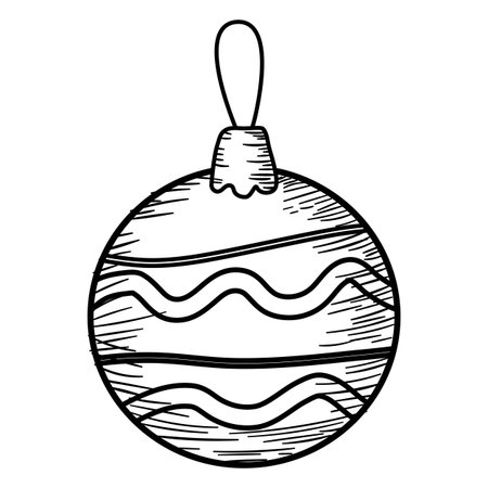 Christmas ball toy decor icon hand drawn, doodle sketch black line artのイラスト素材
