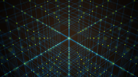 Cubic abstract background with lines and dots. illustration of big data. network connection. internet connection. cube network. 3d rendering.の写真素材