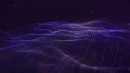 Wave of particles. Futuristic blue dots background with a dynamic wave. big data. technological...