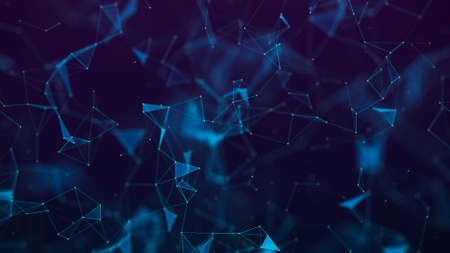 Abstract background with moving lines and dots with blue triangles. The concept of big data. network connection. Internet connection worldwide. 3d rendering.の写真素材