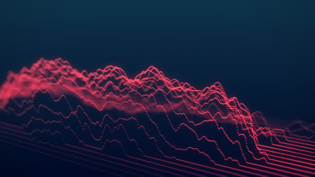 Abstract background with dynamic waves. Visualization of the data flow. An active musical wave....