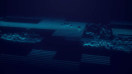Futuristic dark background. The wave effect of digital particles. big data. Illustration of...
