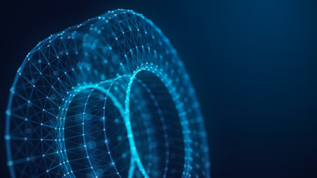 Visualization of big data. The concept of network connectivity. Abstract background with lines and dots of different colors. 3D rendering.の写真素材