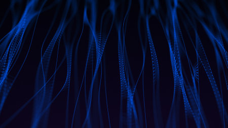 Abstract background with moving lines and dots. data transmission. Visualization of network...