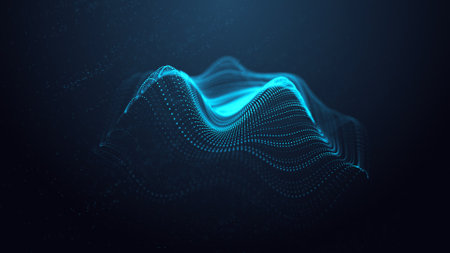 Futuristic dark background. The wave effect of digital particles. big data. Illustration of...