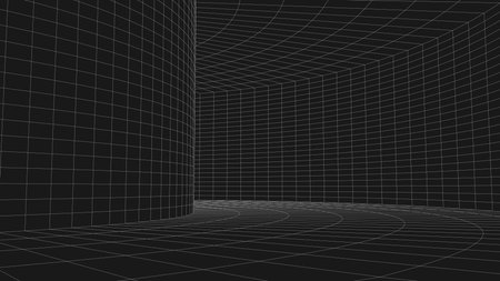 An abstract tunnel with a mesh structure. 3D grid of tunnels and corridors. Vector wormhole.のイラスト素材