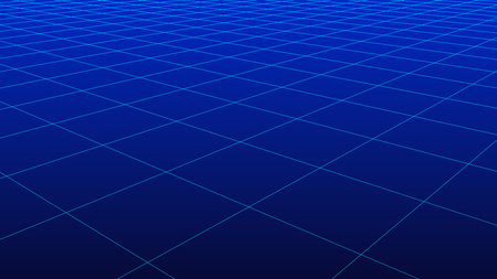 Perspective grid on a dark background. Futuristic vector illustration. Background in the style of the 80s.のイラスト素材