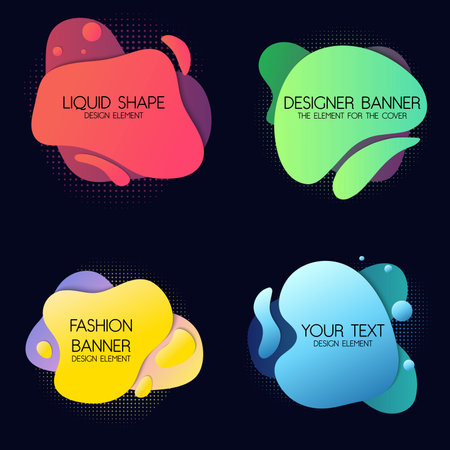 A set of abstract elements of liquid forms. Geometric fluid forms. Vector graphics for advertising, banners, invitations.のイラスト素材