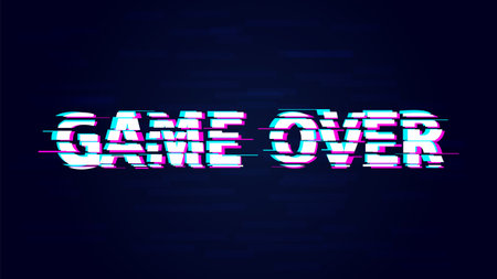 Game over vector lettering in the glitch style. Distorted signal, chaos, error, noise.のイラスト素材