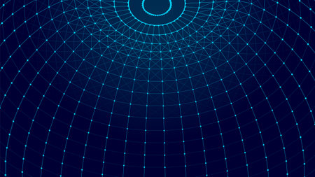 Vector visualization of big data on a blue background. Digital space. The concept of a compressed sphere of connecting lines.のイラスト素材