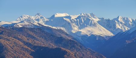 View of Belukha Mountain - the main peak of Altai. Traveling in the mountains, climbing.