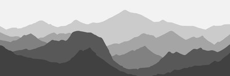 Mountain ranges in the morning haze, black and white landscape, bannerのイラスト素材